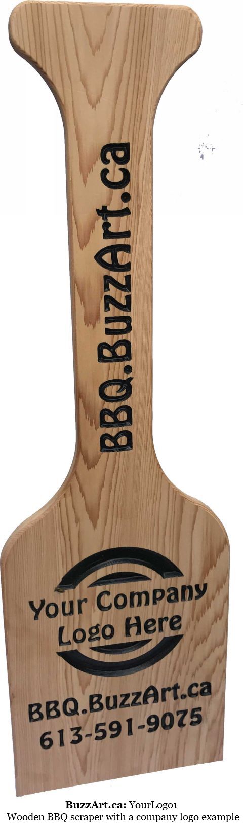 Wooden BBQ scraper with a company logo example